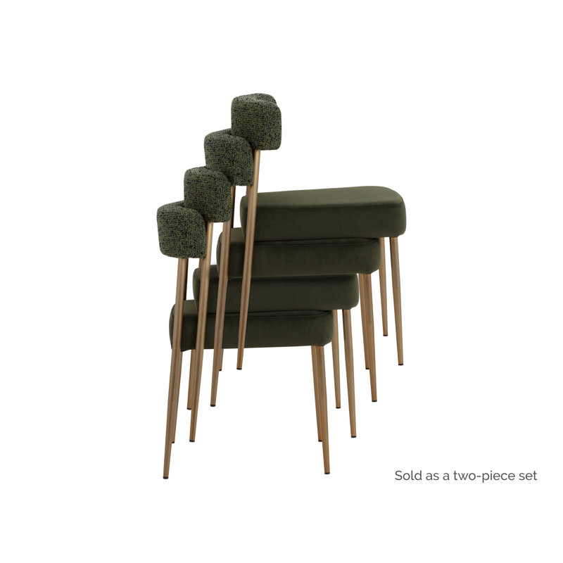Upholstered Dining Chair, Green Fabric/ Green Faux Leather