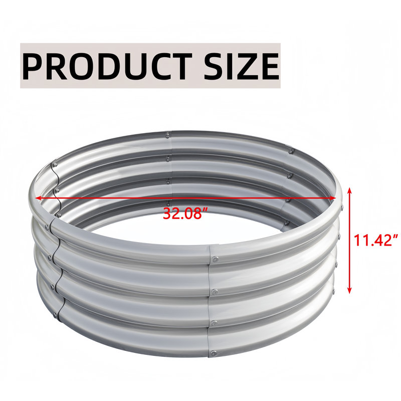 11.4 In. Tall X 32 In. L X 32 In. W Round Metal Raised Garden Bed(2 PCS), Silver, 11.42" H x 32.08" W x 32.08" D