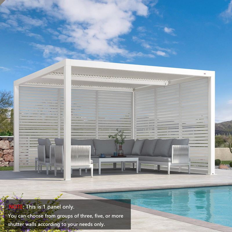 Purple Leaf Fixed Aluminum Shutter Wall For Louvered Pergola, White, 89.25" H x 45.31" W x 1.97" D