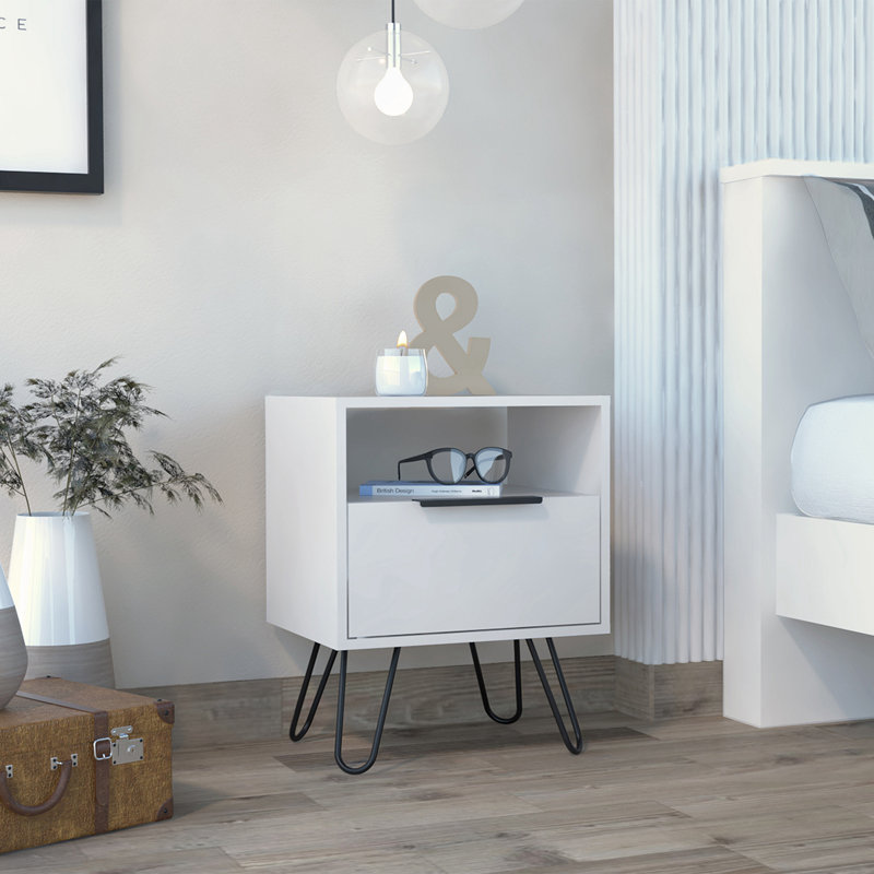 Jacara metal bedside table, Blanc