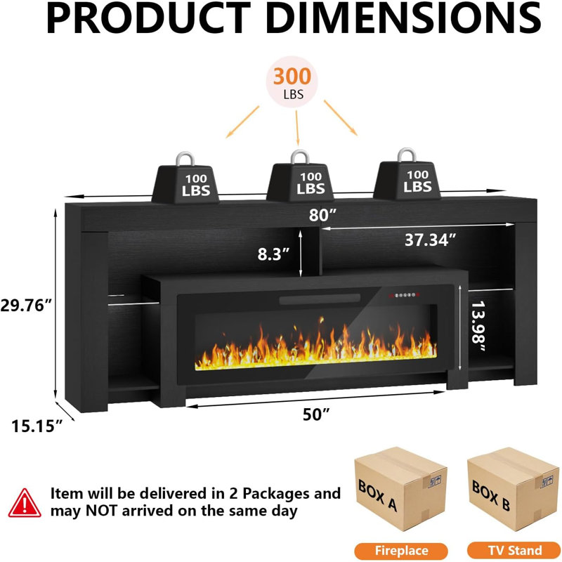 80" Fireplace TV Stand with 50" Electric Fireplace, Black