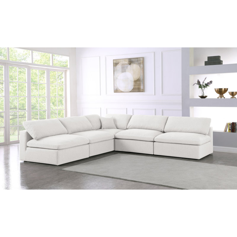 Canapé modulaire de coin symétrique 118 po Burrows, Tissu crème texturé en lin