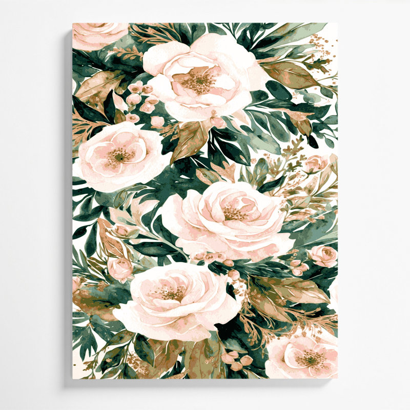 Aquarelle, art floral sur toile beige, H 12 po x l 18 po