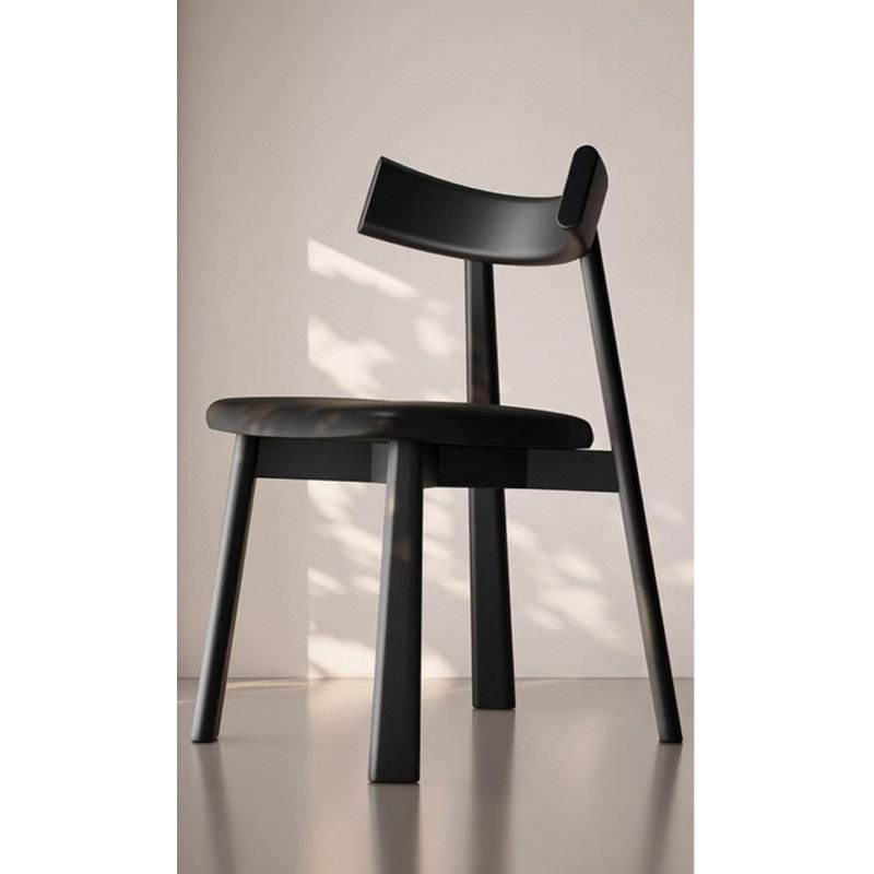 Chaise de salle à manger moderne en similicuir et bois massif, Noir