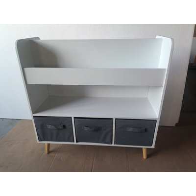 End Table With Shelf And 3 Fabric Bins For Playroom, Bedroom
