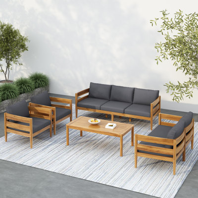 Colinton Acacia 5-Piece Outdoor Conversation Set With Cushions by Ebern Designs