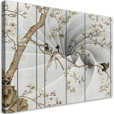 Birds On A Magnolia Tree - No Frame Print on Canvas