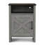 Table d'appoint Gera, plateau brun foncé de 16 po, porte de grange en X, tablette ouverte, gris