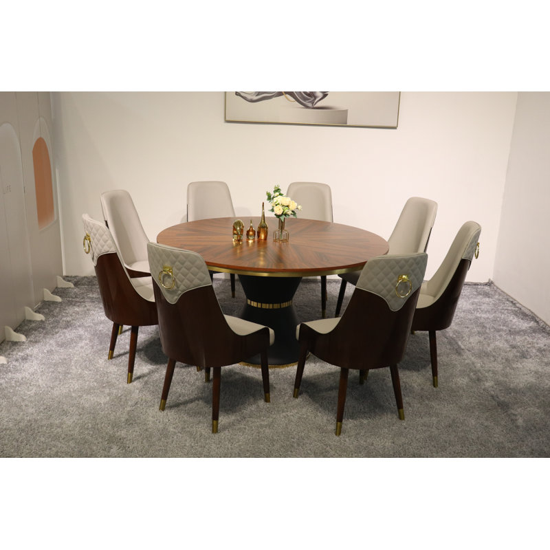 Vogue Lux Orange 61" Round Dining Set, Gray, 9 Pieces: Table, 8 Chairs, 31" H x 61" W x 61" D