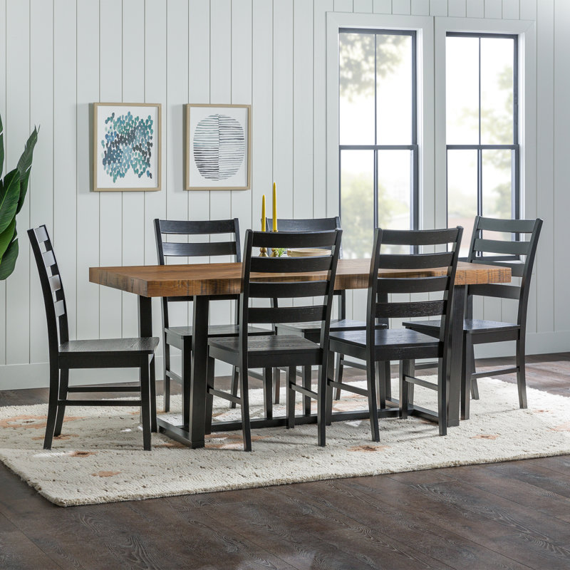 Amarapal Double Pedestal Dining Set, Rustic Oak/Black, 7 Pieces: Table, 6 Chairs