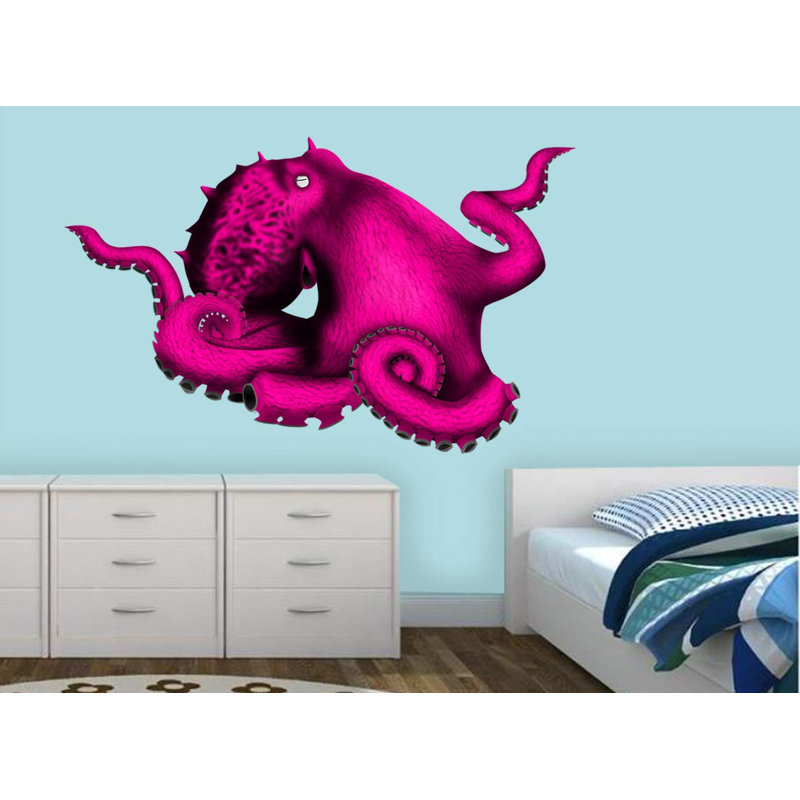 Décalcomanie murale vinyle autocollants tentacules de pieuvre océan, H 18 po x l 27 po, Rose vif