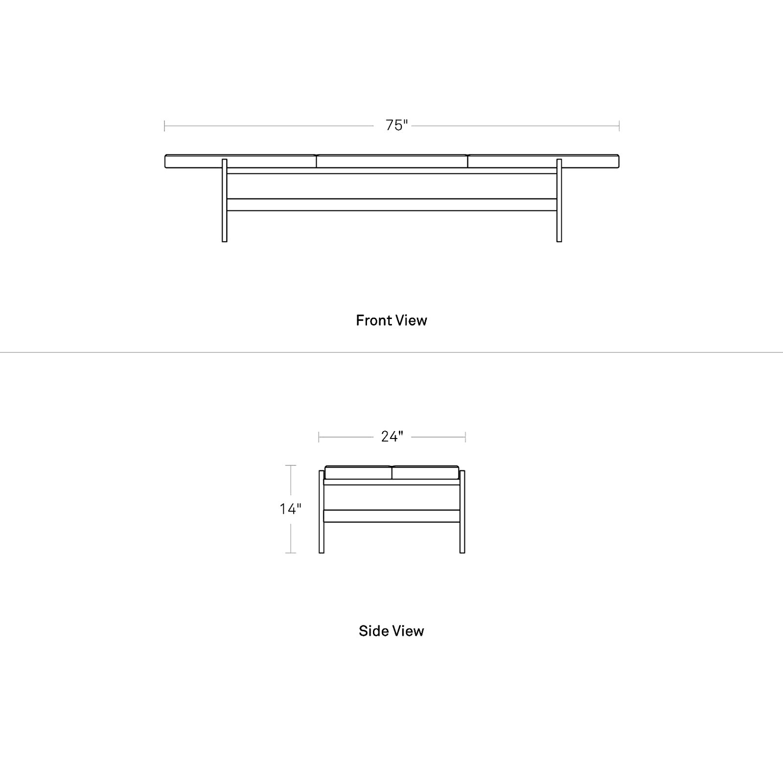 Daybench Genuine Leather Bench, Oblivion, Camel Genuine Leather, 14" H x 75" W x 24" D