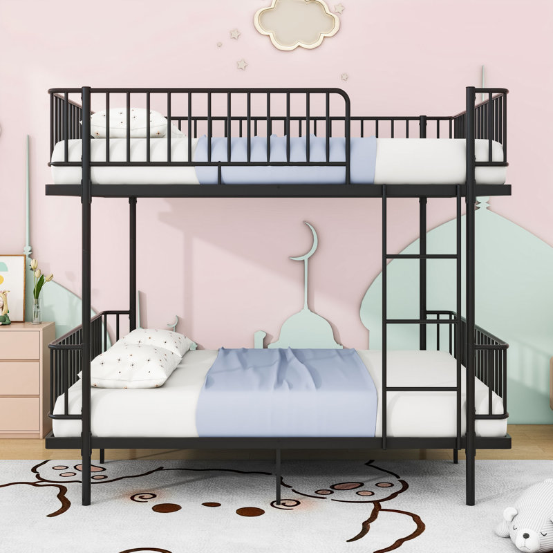 Spacious Metal Bunk Bed with Safety Guardrails, Full, Black