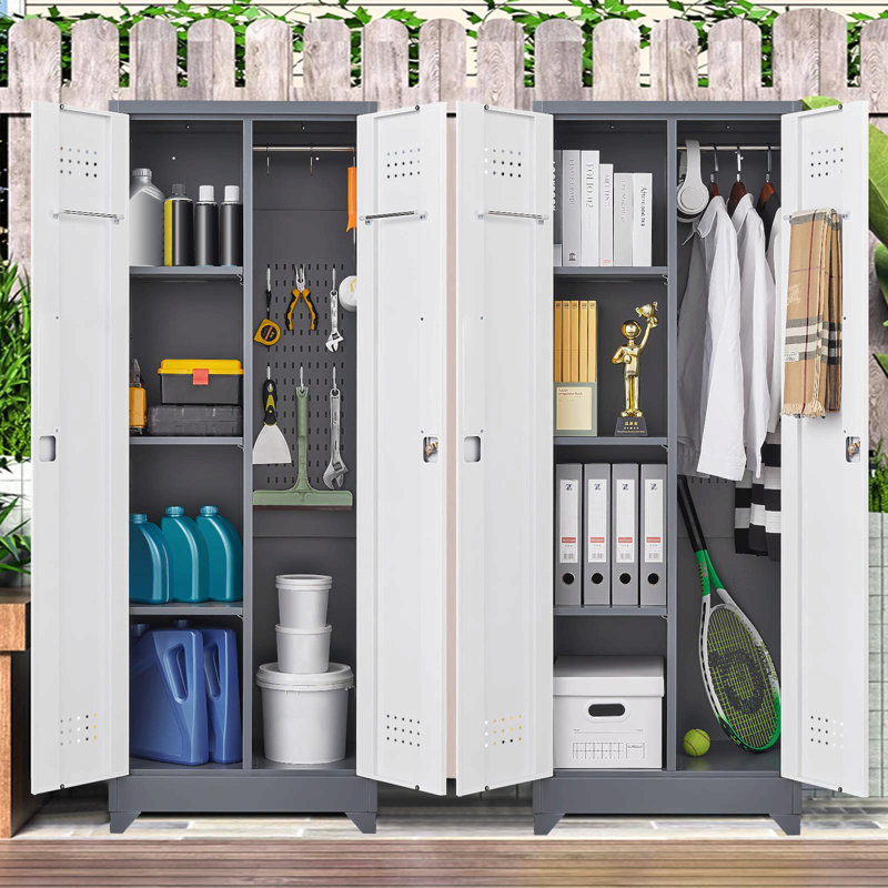Armoires de rangement en métal, armoire à outils de nettoyage avec porte verrouillable, grand porte-outils à balais et rangement, grande armoire de rangement pour cuisine, garde-manger, bureau, magasin