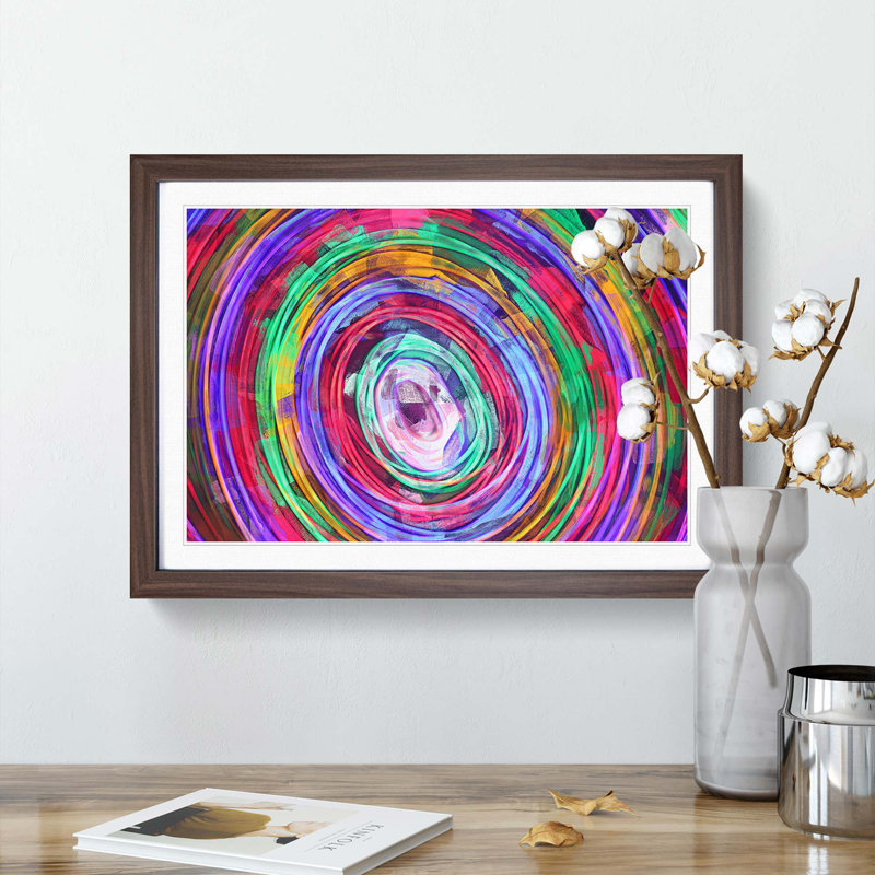 Rainbow Swirls in Abstract - Picture Frame Painting Print, 35cm H x 50cm W x 2cm D, Walnut