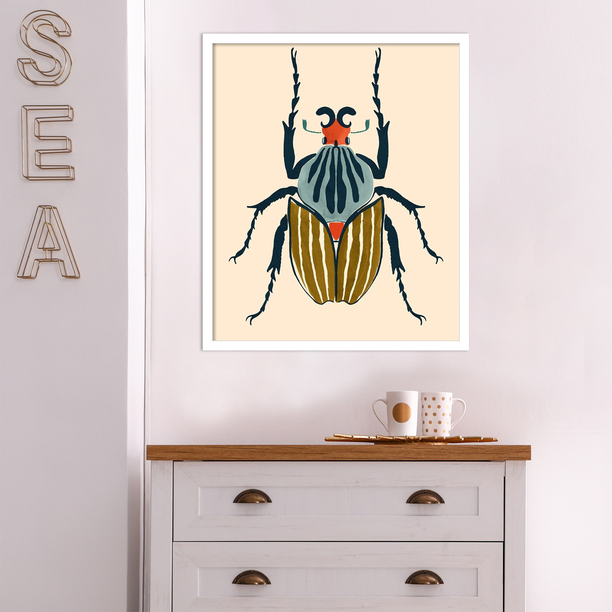 Farwell Beetle Bug I Framed On Paper by Farwell Print, Gray, 25" H x 21" W x 1" D