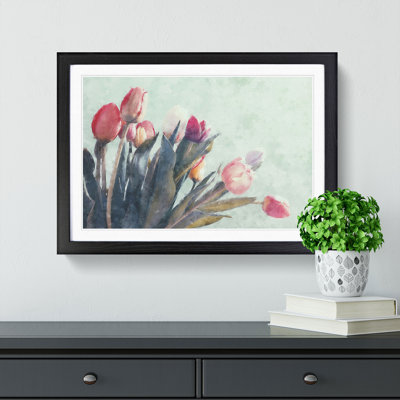 Bunch Of Pink Tulips Painting - Single Picture Frame Print on MDF
