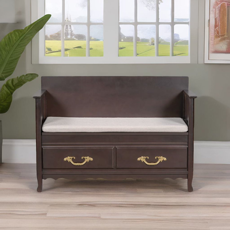 Shoe Bench With Removable Cushion, Espresso Wood
