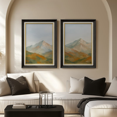 «Pastel Mountain Range Soft Horizon Landscape Art», ensemble de 2 reproductions d'art encadrées de qualité supérieure sur papier 26 po x 36 po