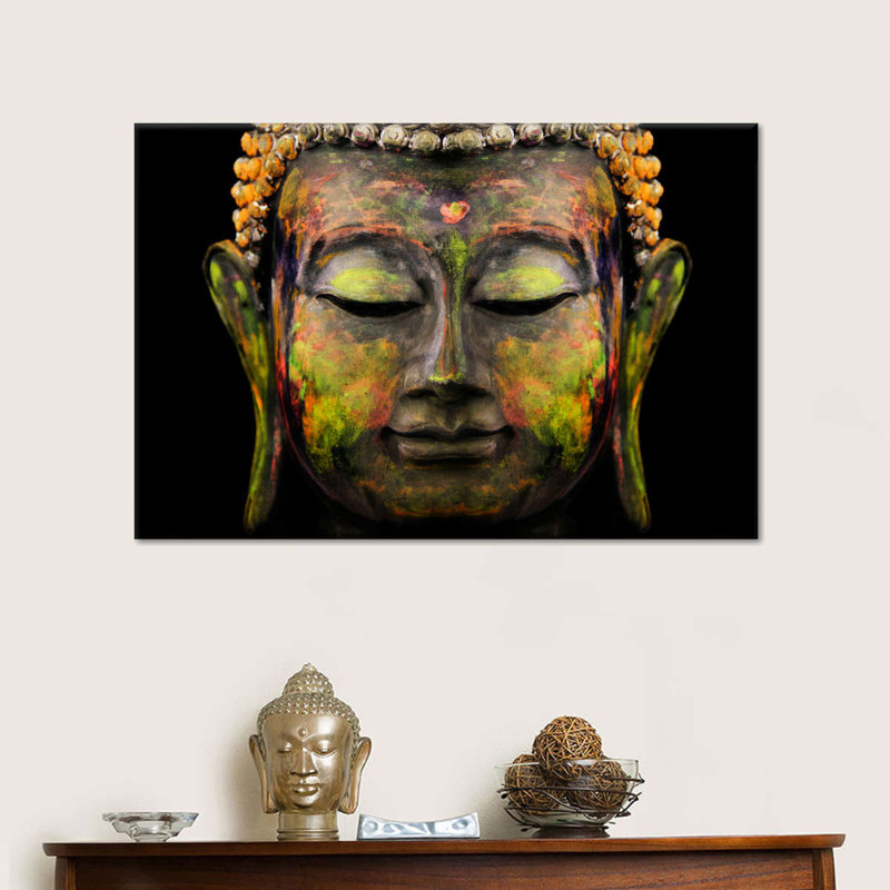 Bouddha coloré sur toile, H 8 po x l 12 po x P 1 po