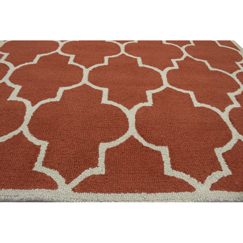 Trellis Handmade Tufted Wool Area Rug in Rusty Red