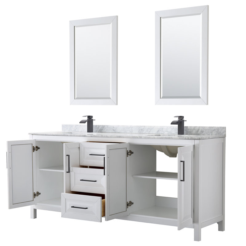 Daria 80'' W Double Vanity, White, Carrara Cultured Marble, Polished Chrome
