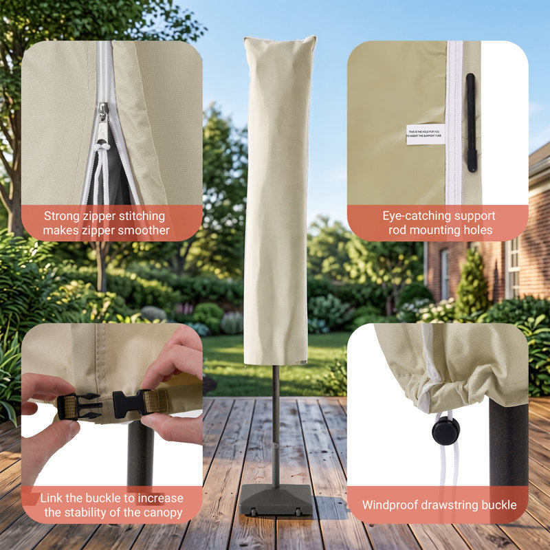 Umbrella Cover, Patio Parasol Waterproof Umbrella Covers With Zipper for 9–11ft Outdoor Cantilever Hanging Umbrellas, Khaki