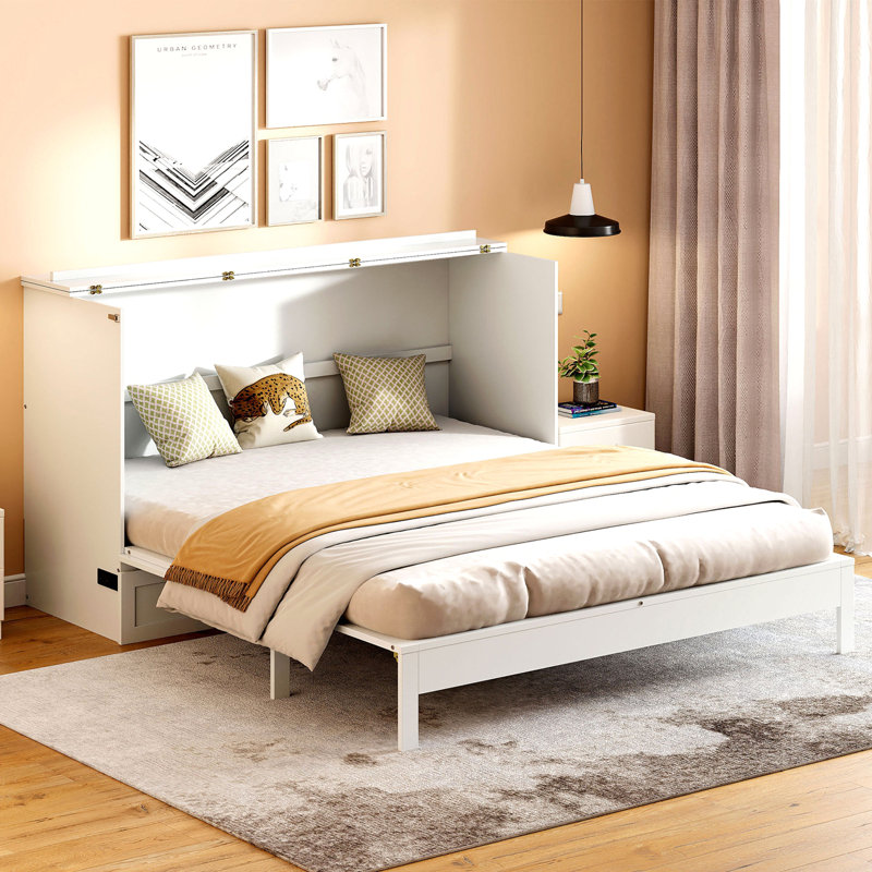 Grand lit escamotable avec grands tiroirs, Blanc