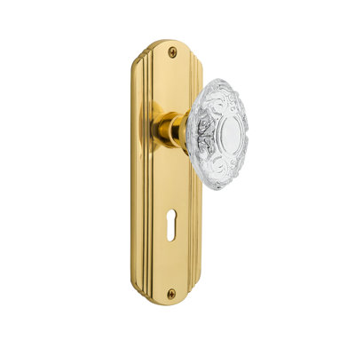 Bouton de porte de mortaise intérieure en cristal avec plaque longue décorative Victorian