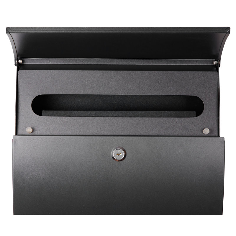 Black Steel Contemporary Lockable Wall Mounted Mailbox