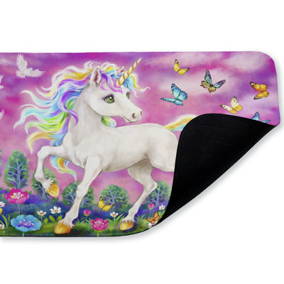Unicorn with Fluttering Butterflies Printed Anti-Fatigue Floor Mat, design by Kayomi Harai