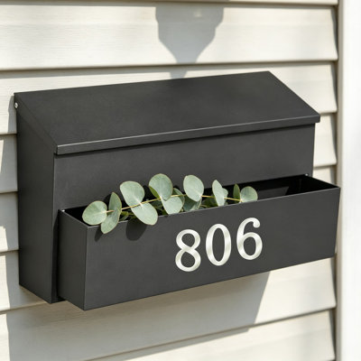 Wall Mount Mailbox With Planter, Large Capacity Galvanized Steel Rust-Proof Outdoor Mail Drop Box, Includes Number Stickers And Mounting Hardware
