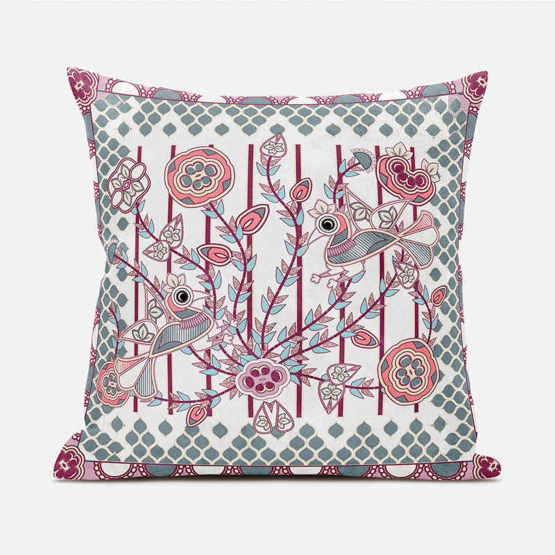 Housse et insert de coussin décoratif en polyester pour l'intérieur et l'extérieur, 18 po x 18 po, Blanc / Magenta