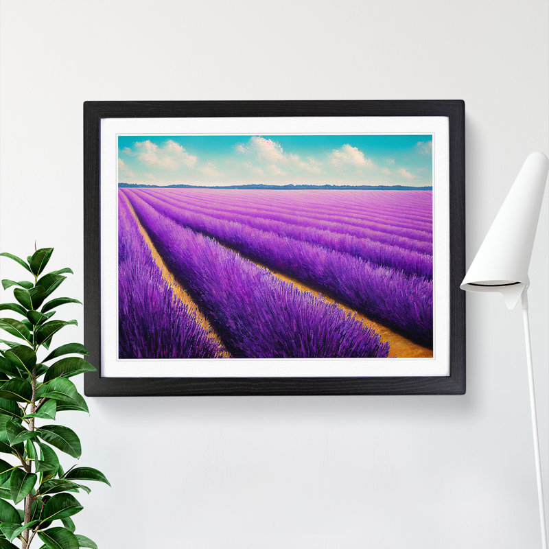 Impactful Lavender Flower Field - Single Picture Frame Print, Black, 46cm H x 64cm W x 2cm D