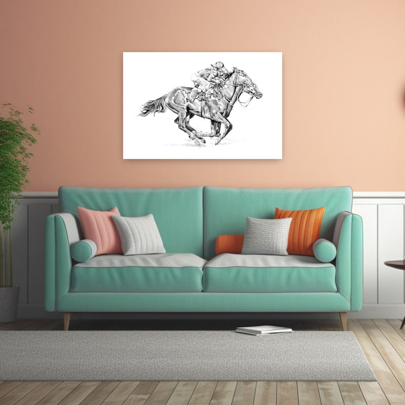 Cheval de course et jockey, reproduction d'art murale classique, H 32 po x l 48 po