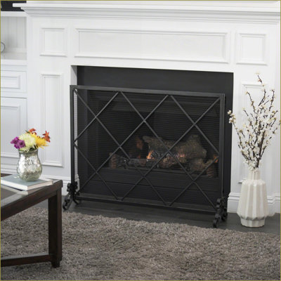 Fireplace Screen, Contemporary Single Panel Iron with Fine Mesh | Black | Iron