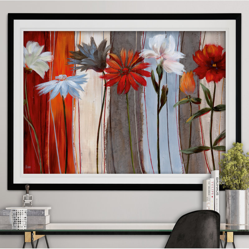 « spring débuts », reproduction de peinture à l’acrylique encadrée, H 30 po x l 40 po x P 1,5 po, Noir
