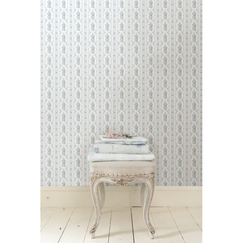 Papier peint à rayures et à fleurs Dreamy Days Parfait, L 20,5 po x L 396 po, Bleu, Non encollé