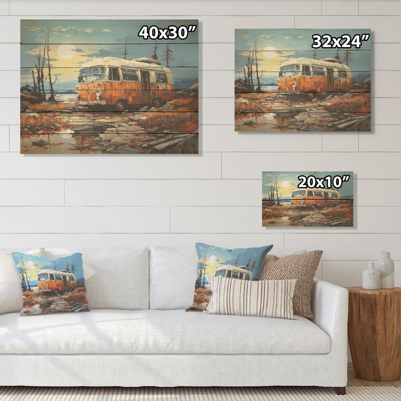 Minimalisme, camping, voyage, camping, art mural en bois sur bois de pin naturel, H 24 po x l 32 po