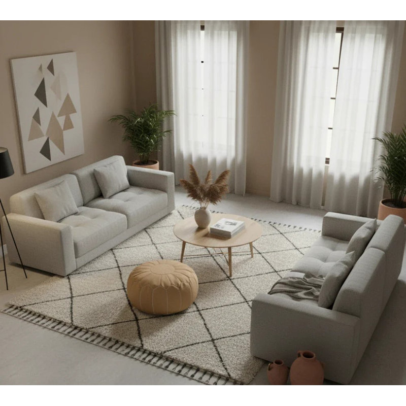 Repose-pieds beige en cuir marocain avec repose-pieds en peau de chèvre