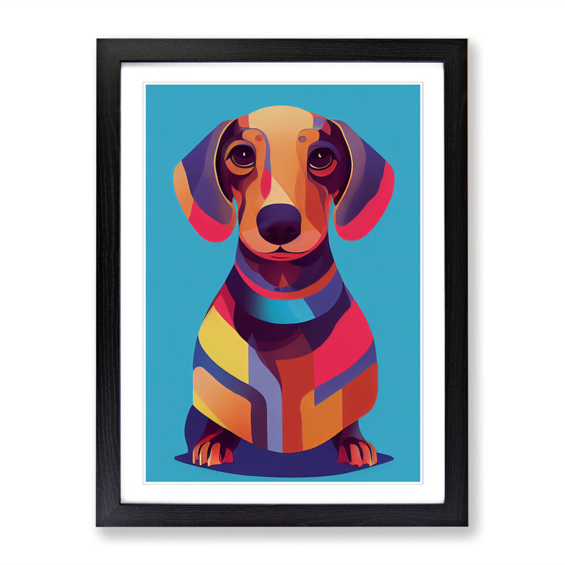 Dachshund In Colour Vol.3 - Single Picture Frame Print, 46cm H x 34cm W x 2" D, Walnut