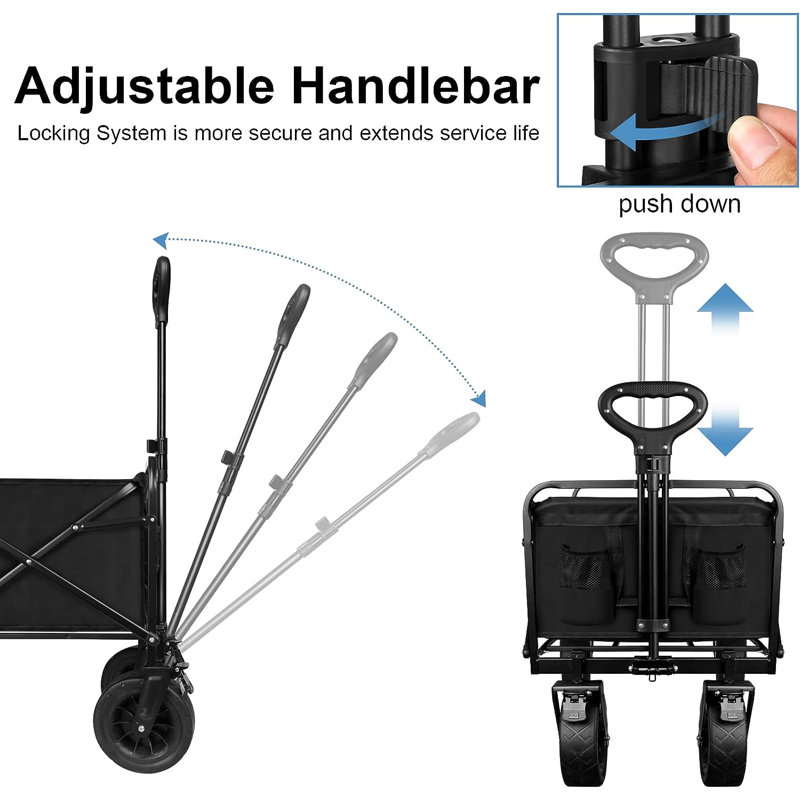 Collapsible Foldable Portable Utility 240L Capacity Wagon Garden Cart with Pedal Brake, Black