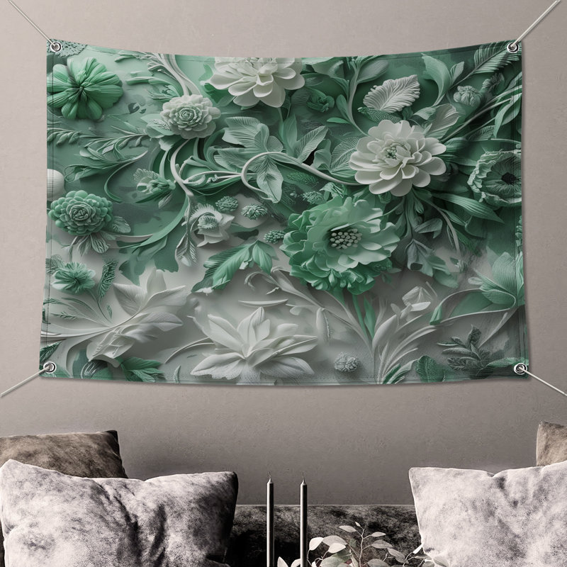 Tapisserie murale «Green Floral Arrangement» - Décoration murale florale, 50in H x60in W with 4 Grommets