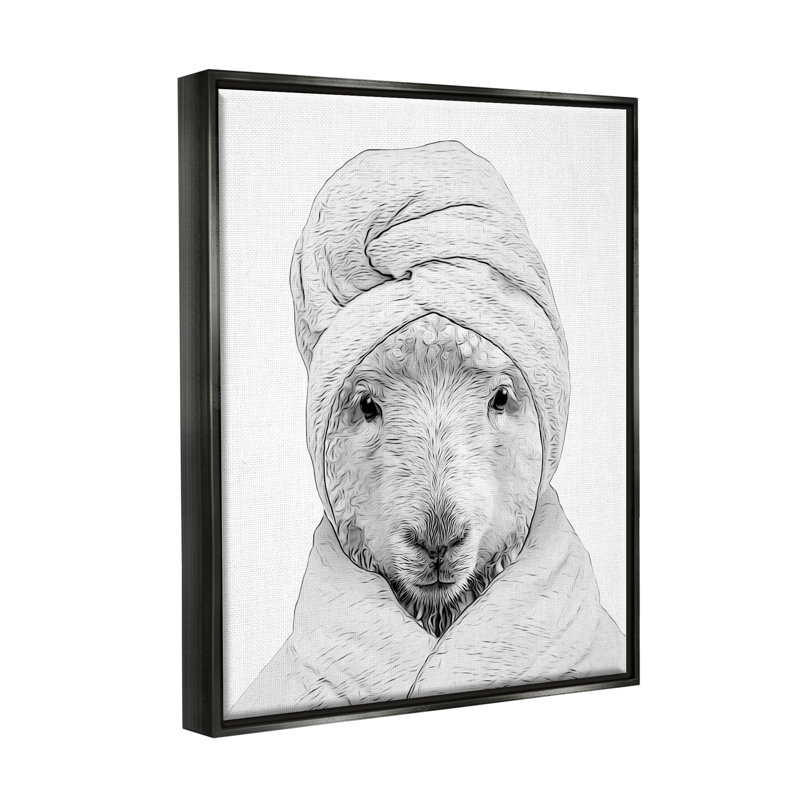 «Sheep Bathroom Peigne» par Annalisa Latella, Cadre flottant noir de jais, H 21 po x l 17 po x P 1,7 po