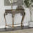 Gold Metal Leaf Embossed Living Room Console Table with Ornate Scroll Legs, 41" x 19" x 33"