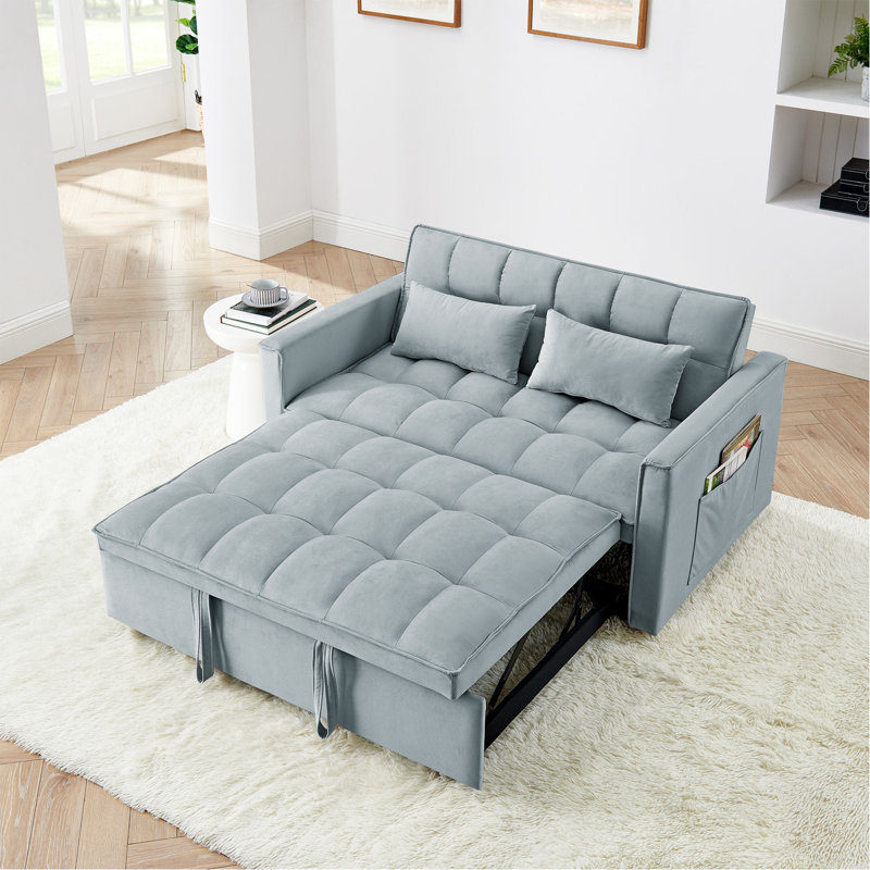Canapé-lit polyvalent pliable de 54,33 pouces en 3 longueurs, canapé-lit moderne en velours, dossier réglable (gris clair)