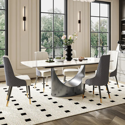Modern Minimalist Rectangular Sintered Stone Dining Table with Pedestal Base