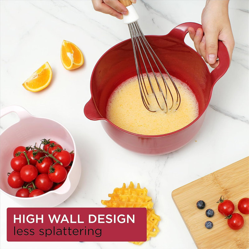 4 Piece Nesting Plastic Mixing Bowl Set, Red