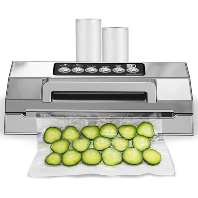 Scelleuse sous vide en acier inoxydable avec double thermosoudage de 17 mm - 6 modes polyvalents, coupe-sac et rangement intégrés pour le rangement des aliments, sous vide et marinage