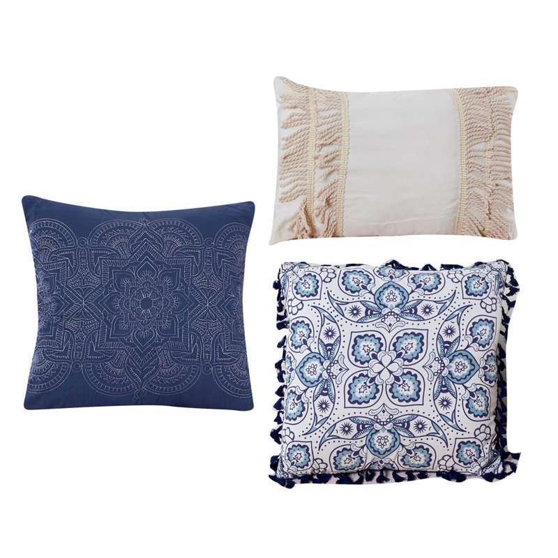 Karina King White and Blue Microfiber Reversible Comforter Set